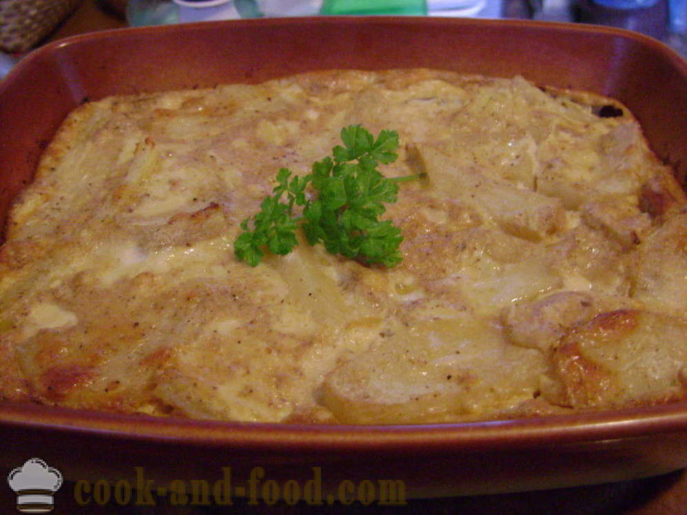 Sült burgonyával, tejszínes mártásban - mind finom sült krumpli a sütőben pirított kéreg, a lépésről lépésre recept fotók