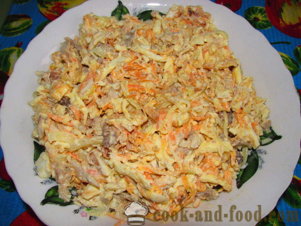 Saláta palacsinta tojás és csirke -, hogyan kell elkészíteni egy saláta palacsinta, tojás, lépésről lépésre recept fotók