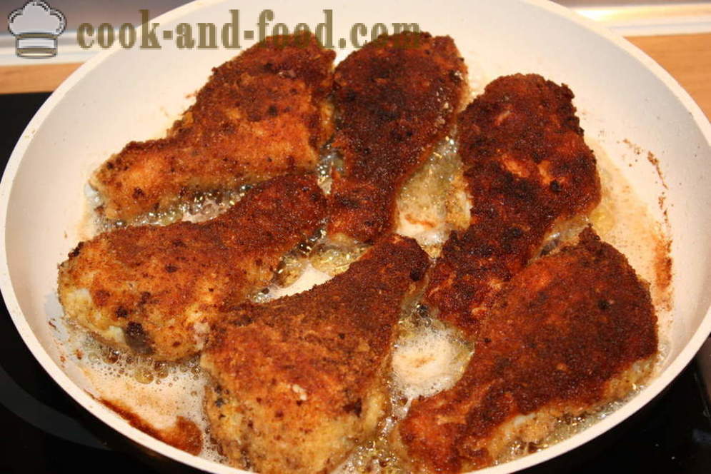 Ropogós csirkecomb tésztában - mint sütés csirkecombokat pán-lépésre recept fotók
