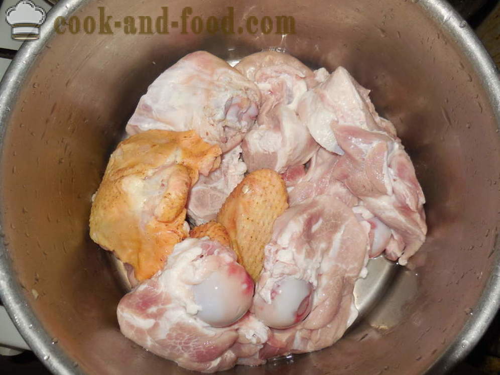 Házi zselés csirke nélkül zselatin -, hogyan kell elkészíteni zselés csirke és sertéshús multivarka tűzhely, lépésről lépésre recept fotók