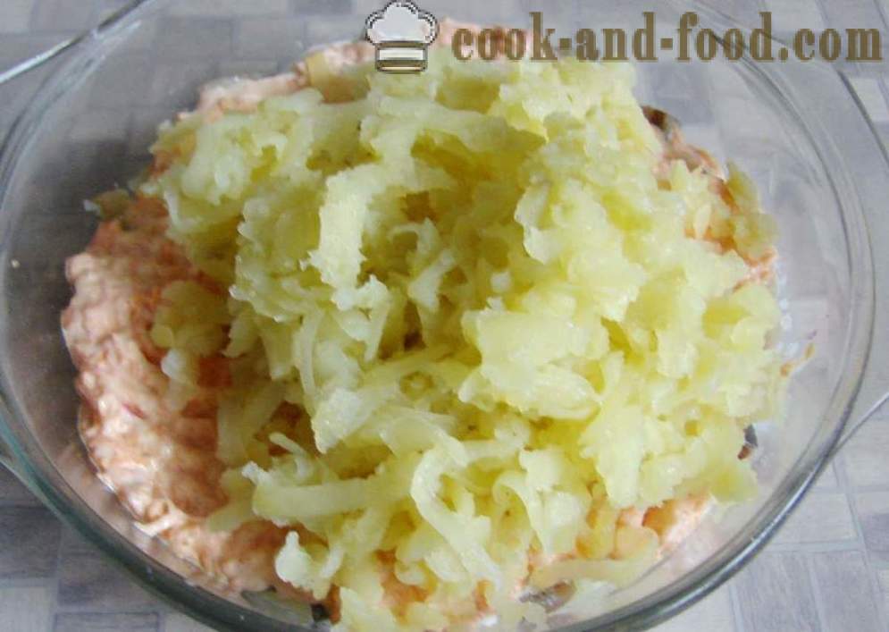 Az eredeti saláta „Hering alatt bunda” tojás nélkül -, hogyan kell elkészíteni a saláta hering alatt bunda fokhagymás, lépésről lépésre recept fotók