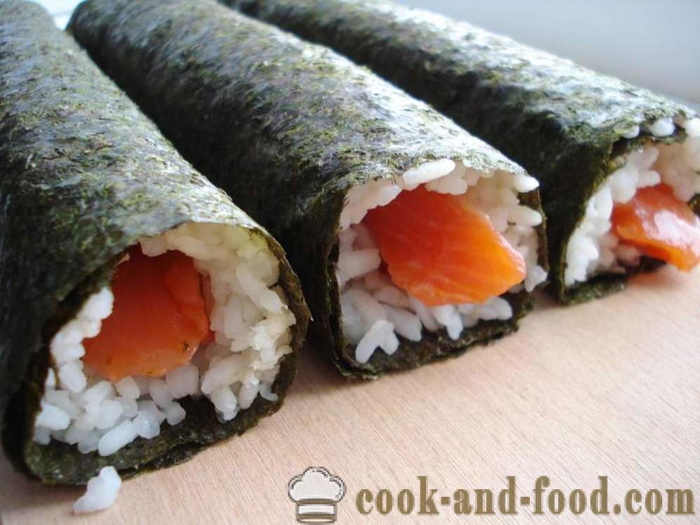 Sushi tekercs rizzsel és piros hal -, hogyan kell főzni sushi tekercsek otthon, lépésről lépésre recept fotók