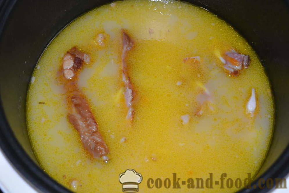 Borsó leves füstölt -, hogyan kell főzni borsó leves füstölt bordával multivarka, lépésről lépésre recept fotók