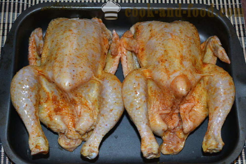 Töltött csirke ropogós héja kemencében sült - mint sült csirkét a sütőbe egész, lépésről lépésre recept fotók