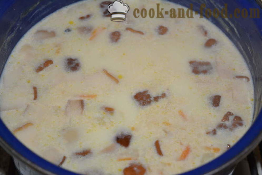 Leves fehér friss gomba krémsajttal - hogyan kell főzni gombaleves friss gombával, sajttal, egy lépésről lépésre recept fotók