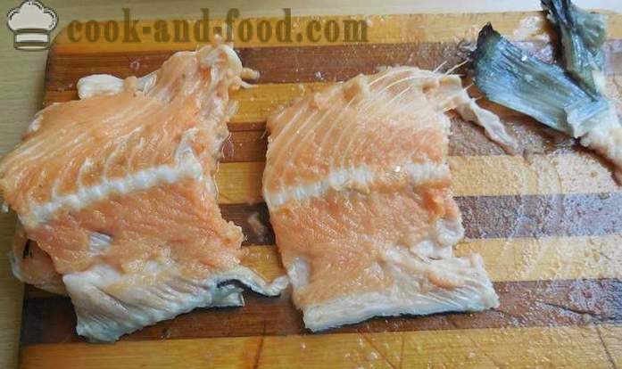 Hogyan pácolást tartományok piros hal folyékony füst - finom receptet gerincek sózott lazac, fotókkal