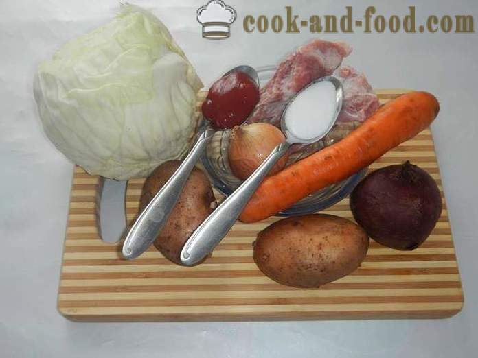 Klasszikus vörös cékla és répa és a hús -, hogyan kell főzni leves - lépésről lépésre recept képpel ukrán borscs