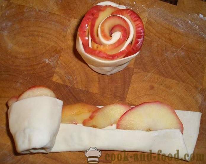Rose torta leveles tészta és alma a hó porcukor - a recept a kemencében, fotók