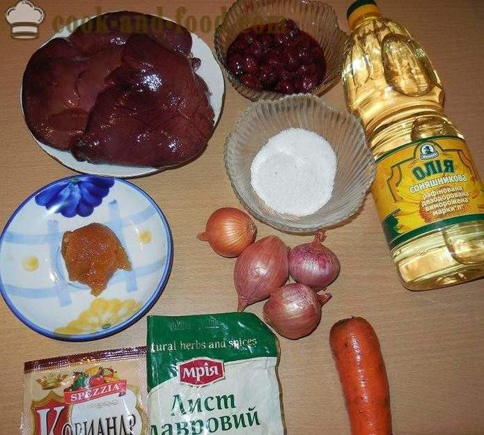 Finom és lágy sertésmáj párolt mézes mártással cseresznye és fűszerek - szokatlan lépésről lépésre recept fotók