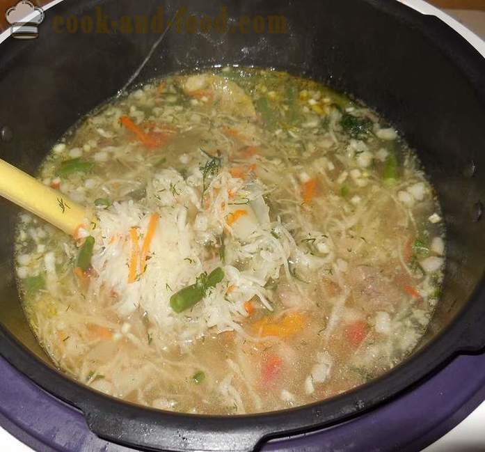 Leves savanyú káposzta multivarka - hogyan kell főzni savanyú leves nyelv és kikészített fokhagymát és szalonnát, egy lépésről lépésre recept fotókkal.