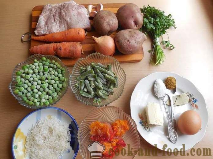 Finom zöldségleves hús multivarka - lépésről lépésre recept fotókkal, hogyan kell főzni zöldségleves fagyasztott zöldborsó és zöldbab