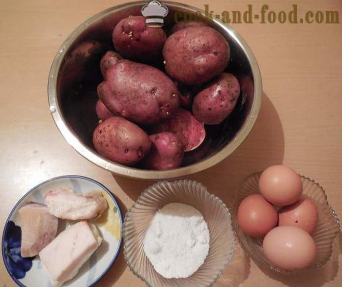 Sült burgonya egy serpenyőben a szalonnát és tojást -, hogyan kell főzni finom sült burgonyával és helyesen, lépésről lépésre recept fotókkal.