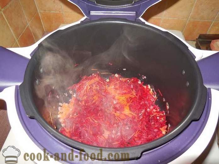 Klasszikus Ukrán borscs céklát, a bab és a hús - lépésről lépésre recept fotókkal, hogyan kell főzni levest multivarka.