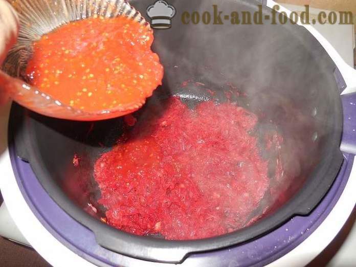 Klasszikus Ukrán borscs céklát, a bab és a hús - lépésről lépésre recept fotókkal, hogyan kell főzni levest multivarka.