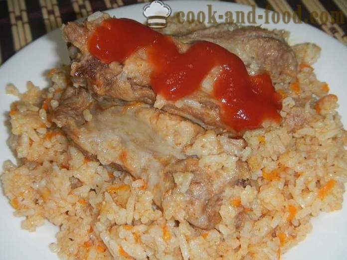 A sertéshús és ropogós rizs multivarka - hogyan kell főzni rizs hús multivarka, lépésről lépésre recept fotókkal.