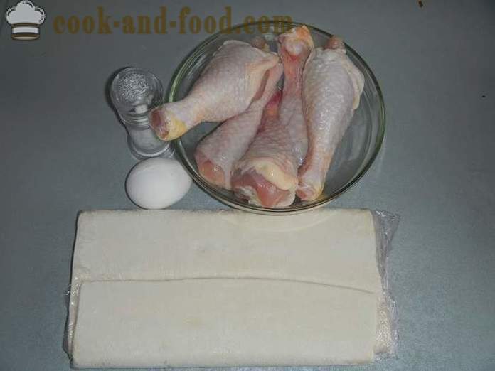 Puff kész leveles tészta csirkével - hogyan lehet puff, lépésről lépésre recept fotókkal.