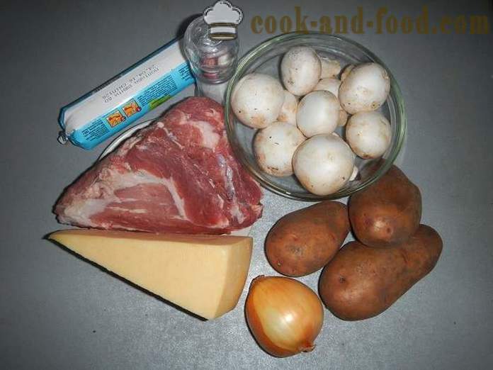 Burgonya francia a sütőben - a fotó-recept, hogyan kell főzni a burgonyát francia sertés és gomba
