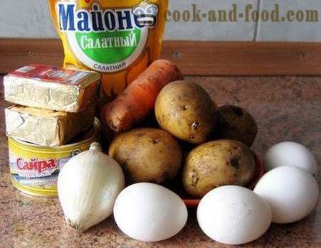 Mimosa saláta - körökre klasszikus recept sajt, vaj, konzerveket és a burgonya (fotó, videó)