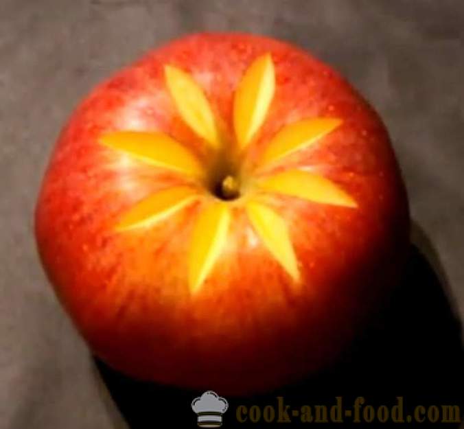 Gyümölcs dekoráció ételek, sütemény, asztal, vagy faragott ki egy almát egy fotó, videó